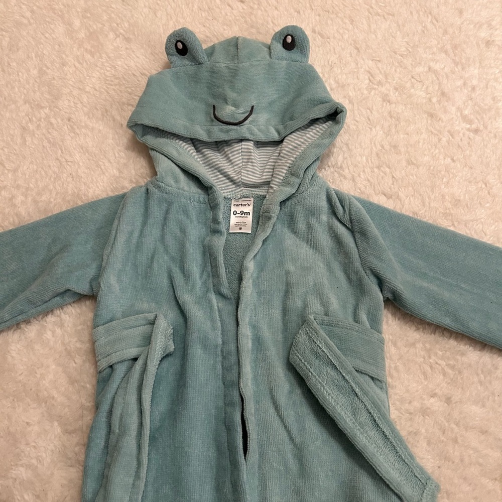 Carter’s frog robe, size 0-9 months, light blue